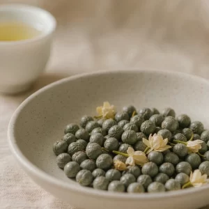 Jasmine Pearl Roulan dry tea leaves